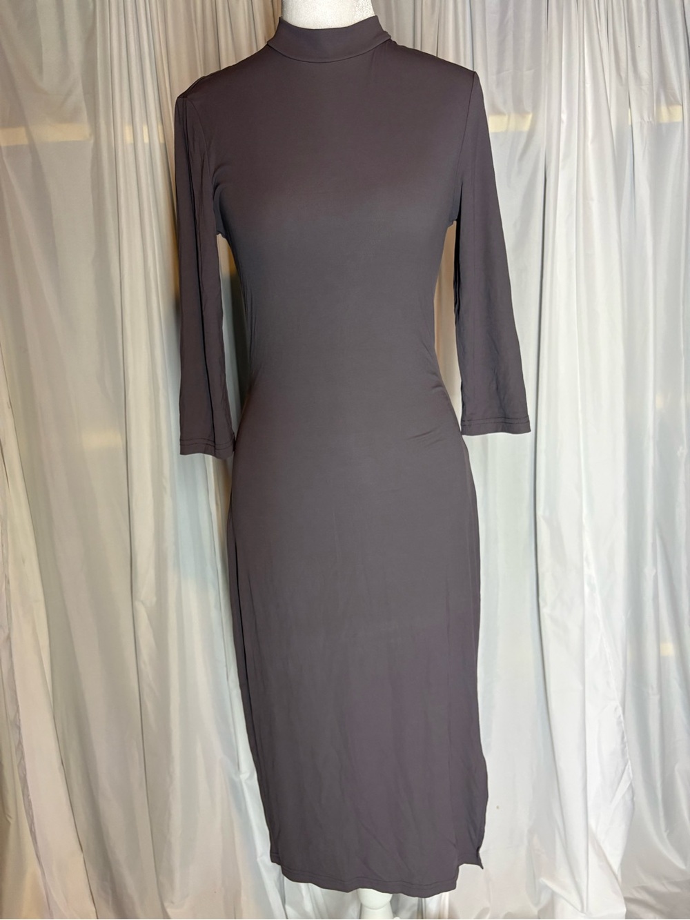 SHEIN Charcoal Gray Mock Neck Long Sleeve Midi Dress Size M